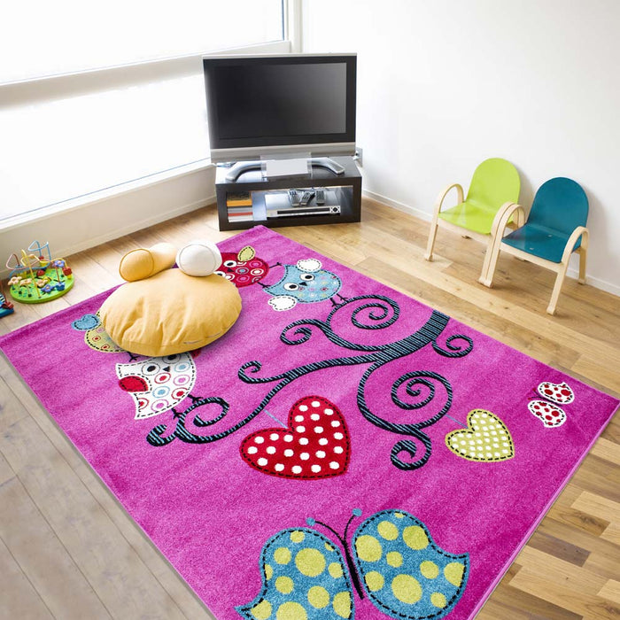 Tapeso Kindervloerkleed Vlinder & Vogel Lila - 160x230 cm