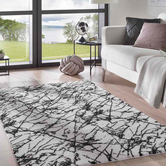 Tapeso Wasbaar vloerkleed Marmer - Chloé wit|zwart - 200x290 cm