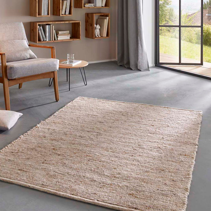 Tapeso Wollen vloerkleed - Bokn beige - 90x160 cm
