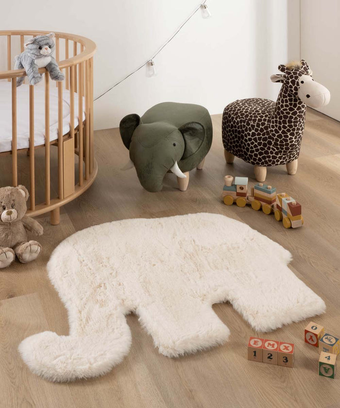 Tapeso Kindervloerkleed Olifant - Fluffy crème - 80x100 cm