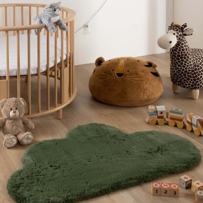 Tapeso Kindervloerkleed wolkje - Fluffy olijfgroen - 70x115 cm