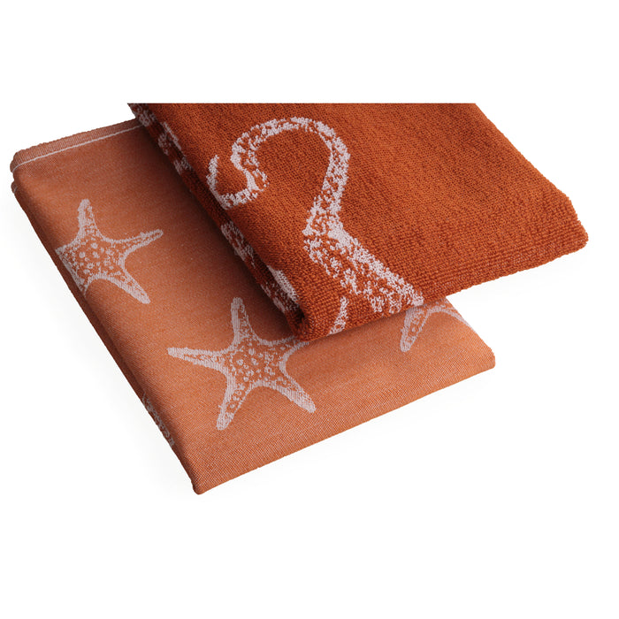 Seashell Keuken- en Theedoek - Set|12 - Oceaan - terracotta