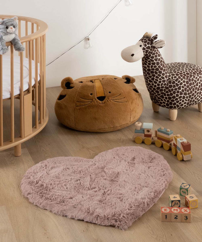 Tapeso Kindervloerkleed hartje - Fluffy roze - 70x80 cm