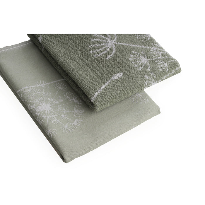 Seashell Keuken- en Theedoek - Set|12 - Dandelion - oud groen