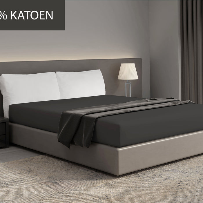 Hoeslaken - 100% natuurlijk katoen - 140x200 - antraciet