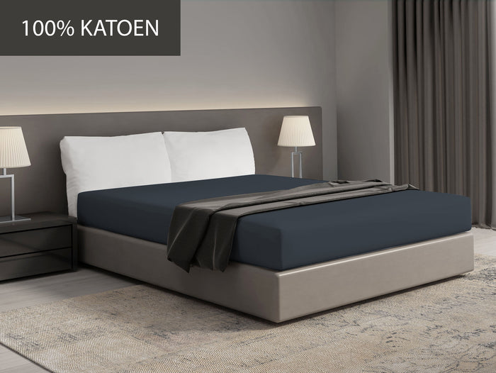 Hoeslaken - 100% natuurlijk katoen - 140x200 - navy blauw