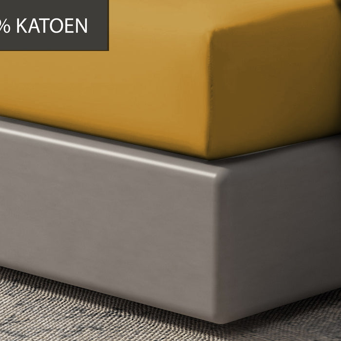 Hoeslaken - 100% natuurlijk katoen - 180x200 - oker geel