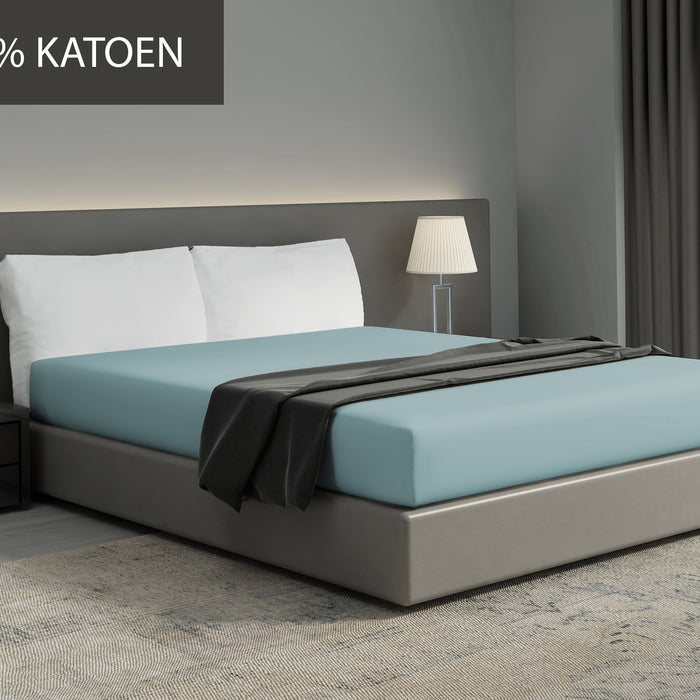 Hoeslaken - 100% natuurlijk katoen - 180x200 - licht aqua