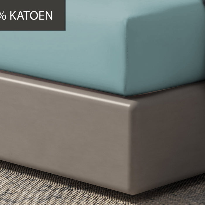 Hoeslaken - 100% natuurlijk katoen - 180x200 - licht aqua