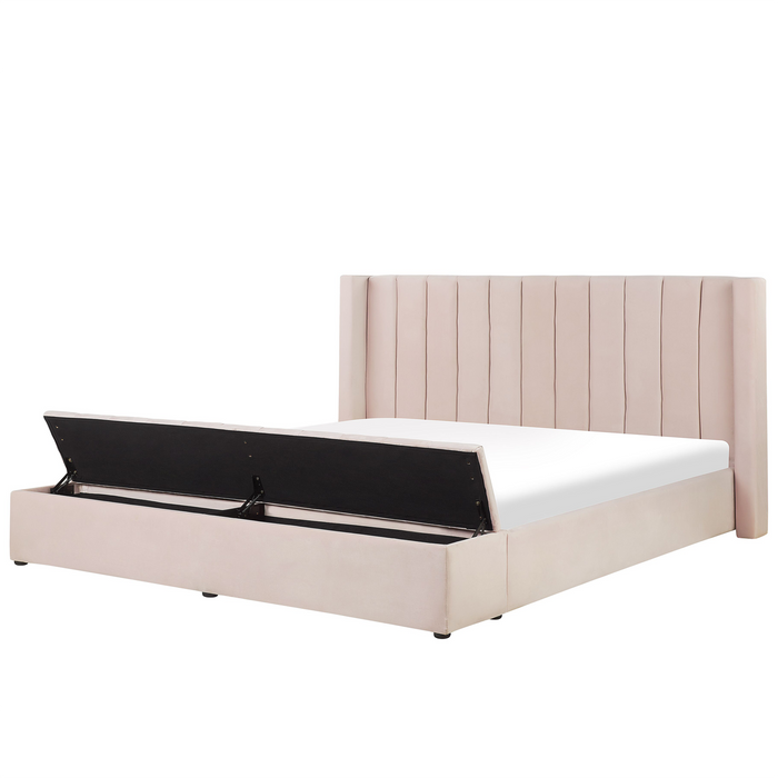 Beliani-NOYERS -Bed met opbergruimte-Pastelroze-180 x 200 cm-Fluweel