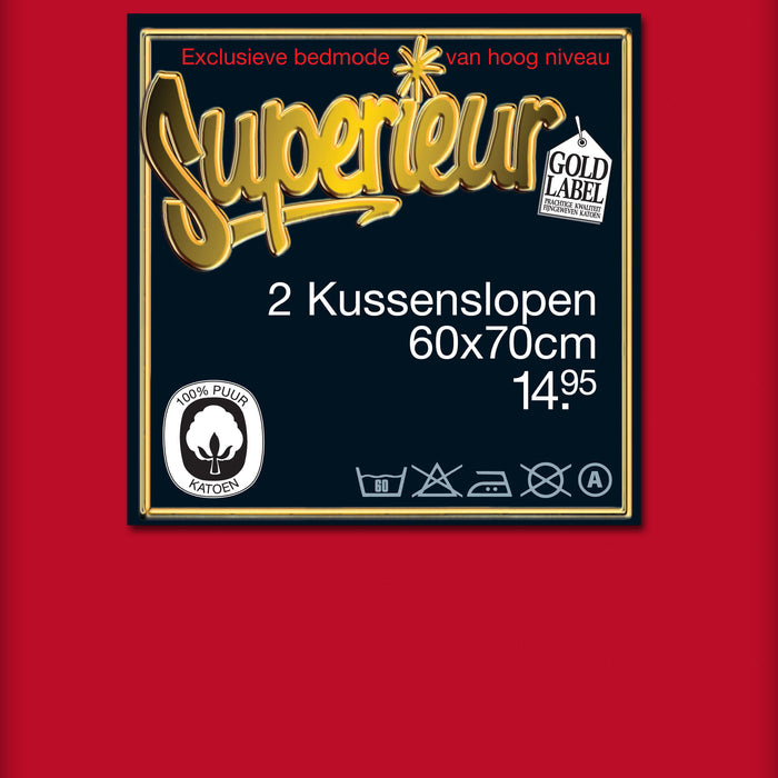 Superieur 100% Percaline katoen|Set van 2|Rode Kussensloop 60x70cm