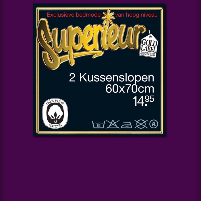 Superieur 100% Percaline katoen|Set van 2|Paarse Kussensloop 60x70cm
