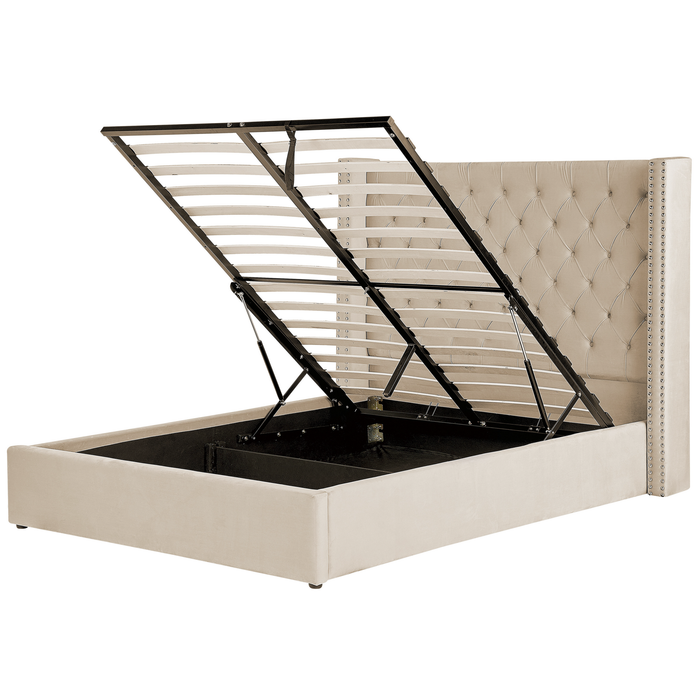 Beliani-LUBBON -Bed met opbergruimte-Beige-140 x 200 cm-Fluweel