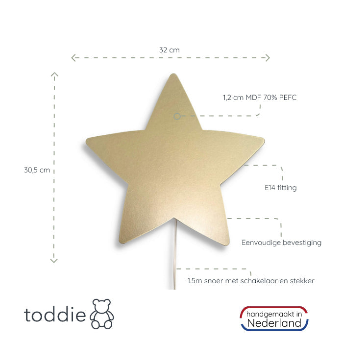 Houten wandlamp kinderkamer | Ster - goud