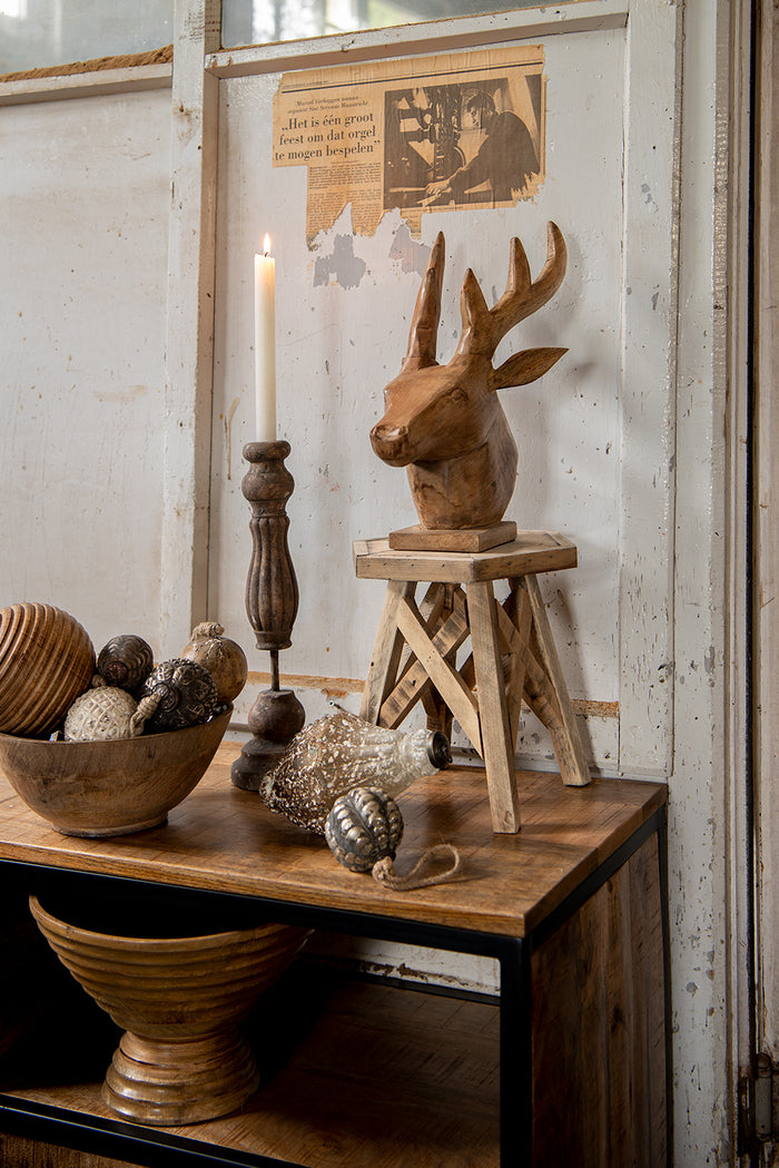 Clayre & Eef Kerstbal Ø 8 cm Bruin Hout Kerstboomversiering