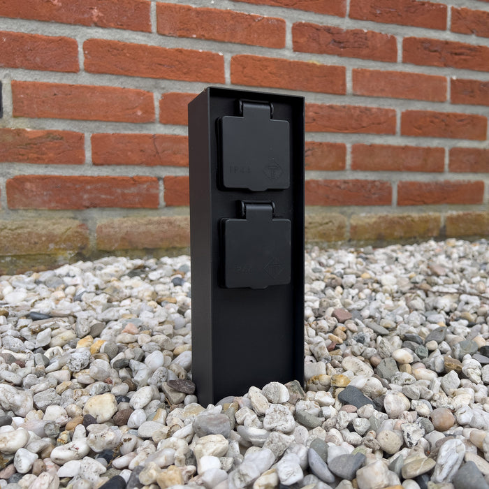 KS Verlichting Tuinstopcontact Charge 2 zwart dubbel buitenstopcontact