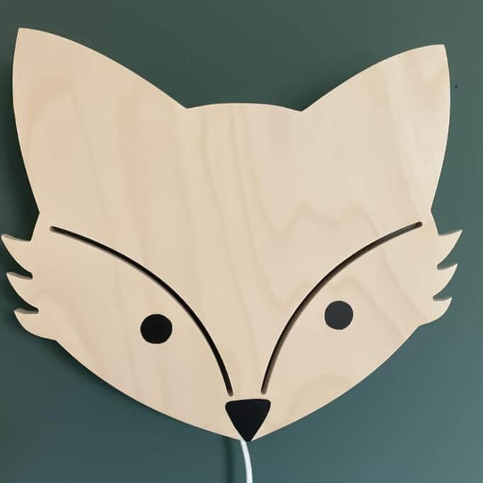 Houten wandlamp kinderkamer | Vos - blank