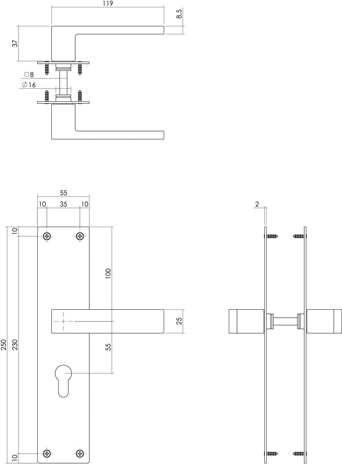 Intersteel Deurkruk Amsterdam met schild 250x55x2mm profielcilindergat