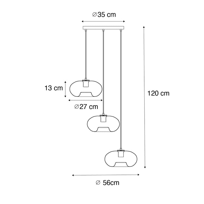 QAZQA Art Deco hanglamp goud met glas rond 3-lichts - Ayesha