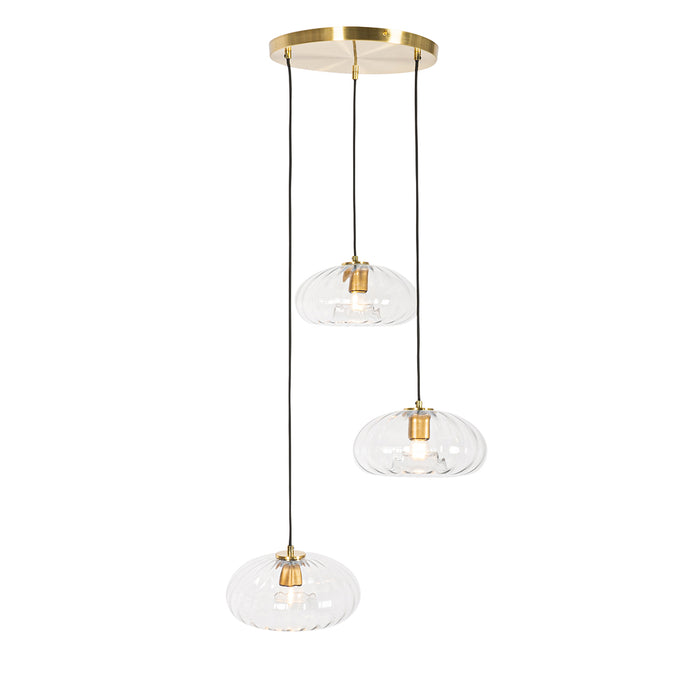 QAZQA Art Deco hanglamp goud met glas rond 3-lichts - Ayesha