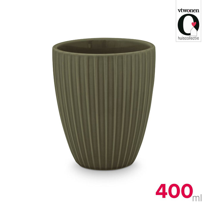 vtwonen XL Mokken zonder Oor - Set van 4 - Porselein - Groen - 400ml