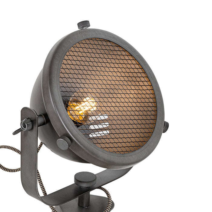 QAZQA Industriële tafellamp tripod staal met hout kantelbaar - Emado