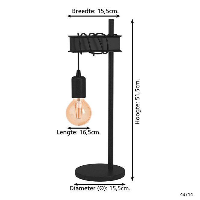 EGLO - Townshend - Metalen tafellamp balk 1 lichts zwart