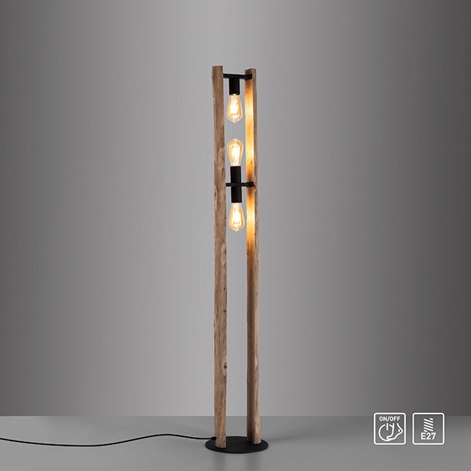 Paul Neuhaus - Log - Vloerlamp 3 lichts zwart|hout h:150cm