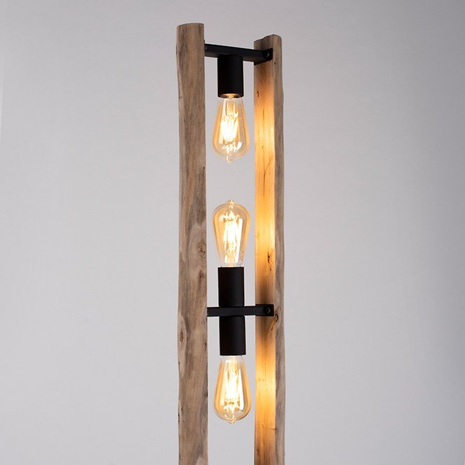 Paul Neuhaus - Log - Vloerlamp 3 lichts zwart|hout h:150cm