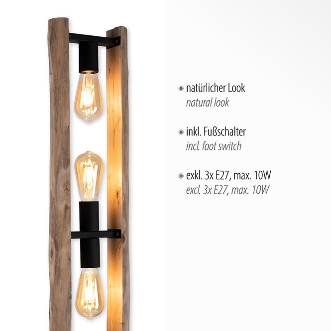 Paul Neuhaus - Log - Vloerlamp 3 lichts zwart|hout h:150cm