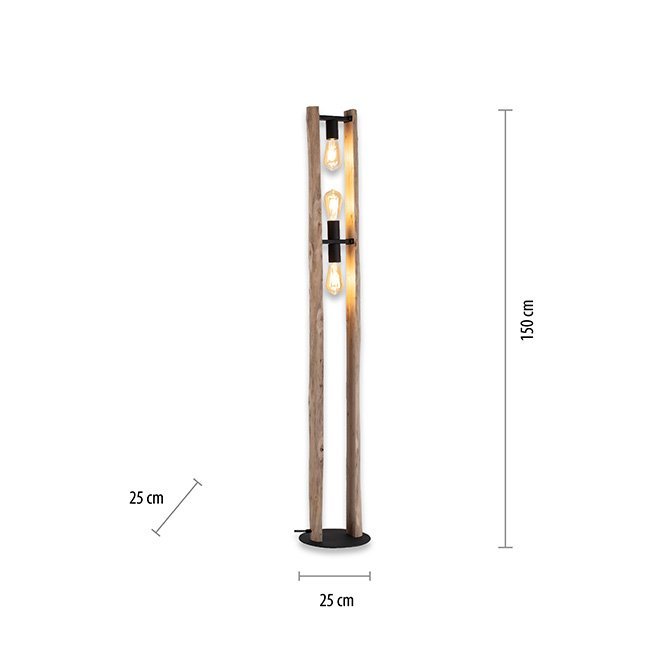 Paul Neuhaus - Log - Vloerlamp 3 lichts zwart|hout h:150cm
