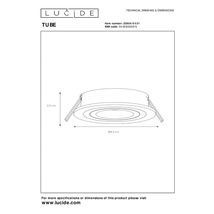 Lucide TUBE - Inbouwspot - Ø 9 cm - 1xGU10 - Wit