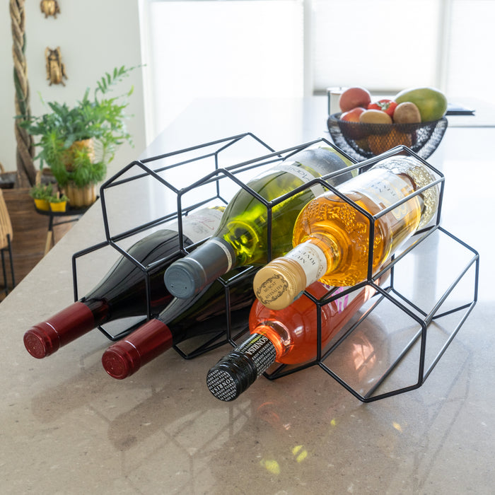 QUVIO Wijnrek voor 7 flessen metaal - Zwart