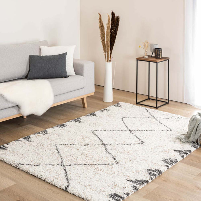 Boho&me Hoogpolig vloerkleed berber Artisan - wit|grijs - 60x110 cm