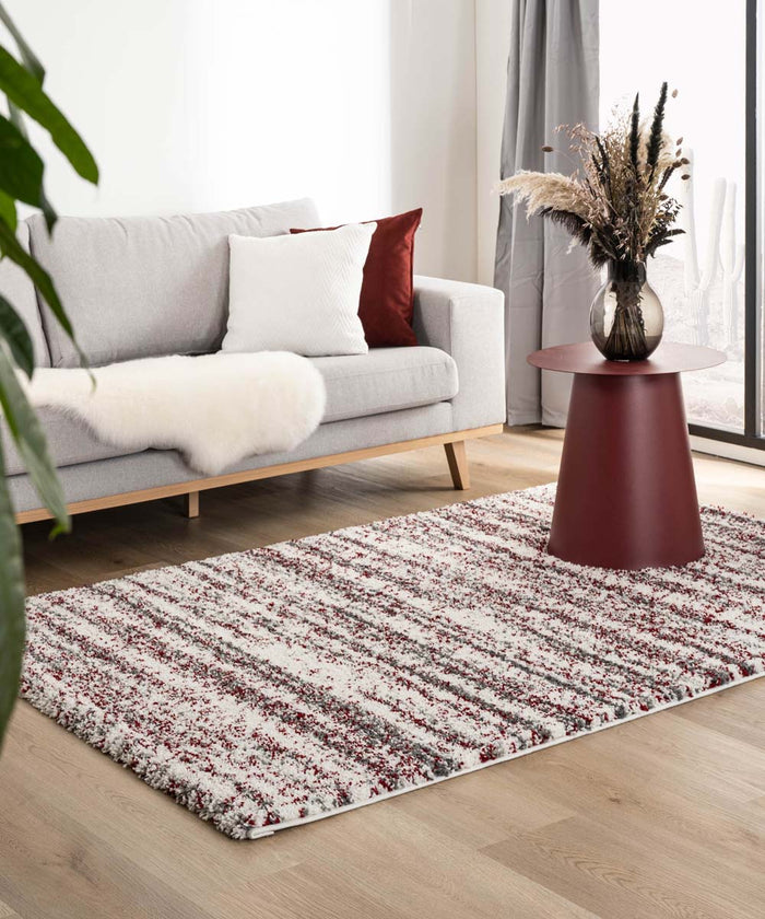 Boho&me Hoogpolig vloerkleed strepen Artisan - grijs|rood - 160x230 cm