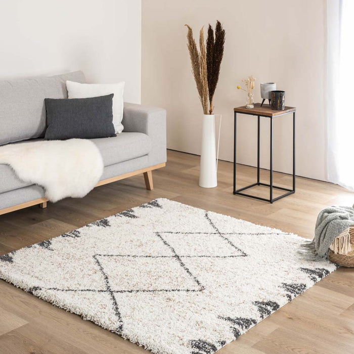 Boho&me Vierkant hoogpolig vloerkleed berber Artisan - wit|grijs -