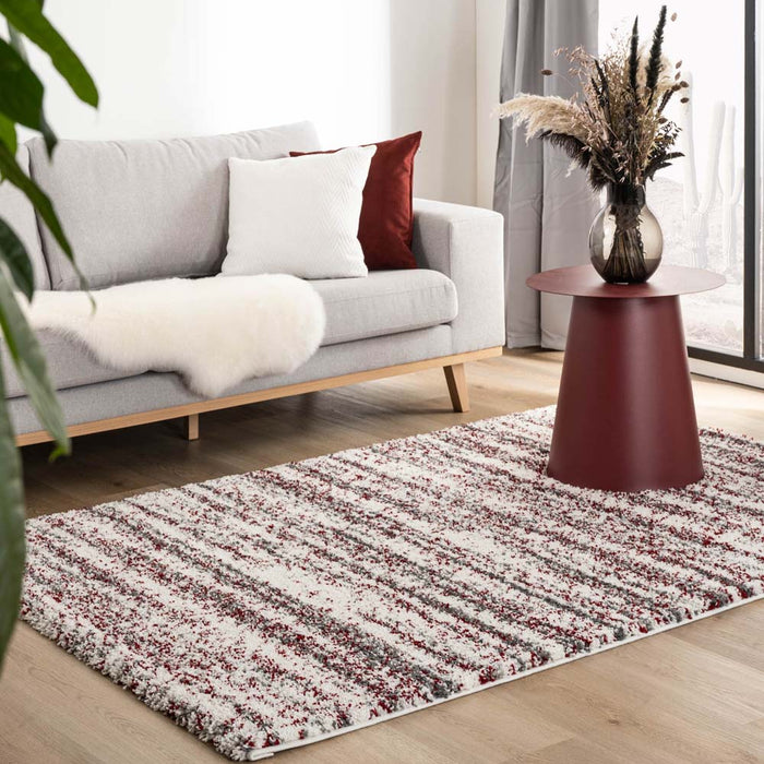 Boho&me Hoogpolig vloerkleed strepen Artisan - grijs|rood - 80x150 cm