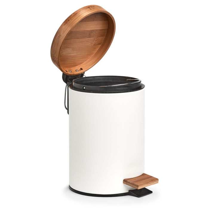 Zeller Pedaalemmer - 3L - wit - metaal en bamboe - 24 cm