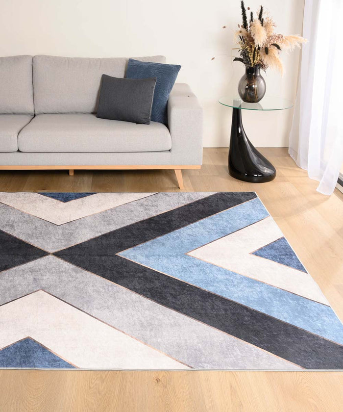Tapeso Geometrisch vloerkleed wasbaar - Moderna blauw|grijs - 160x240