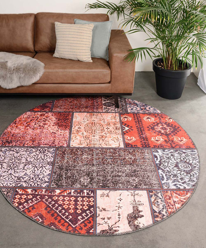 Heritaged Rond patchwork vloerkleed - Fade No.1 rood|multi - 115 cm