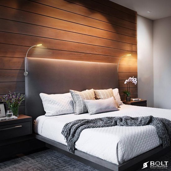 Novio Bed Leeslampjes met Dimfunctie zilver en USB aansluiting