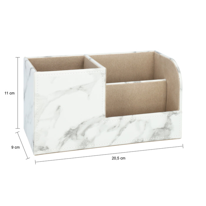 QUVIO Bureau organzier met 3 vakken - Witte marmer look