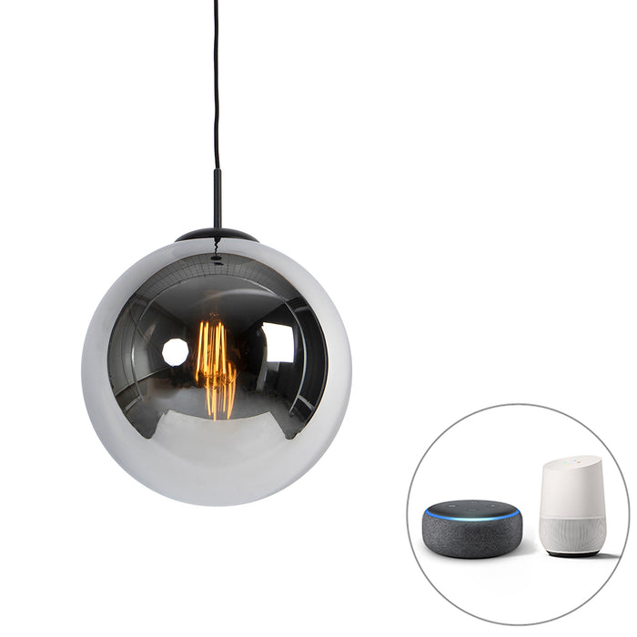 QAZQA Smart hanglamp zwart met smoke glas 30 cm incl. Wifi ST64 -