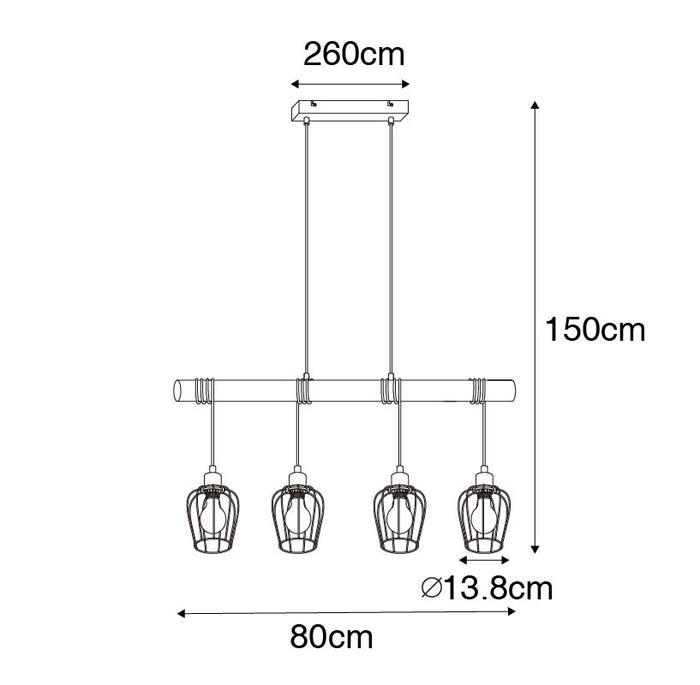 QAZQA Smart hanglamp zwart met hout incl. 4 Wifi A60 - Stronk