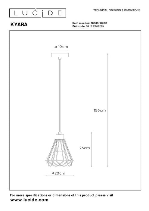 Lucide KYARA Hanglamp 1xE27 - Zwart
