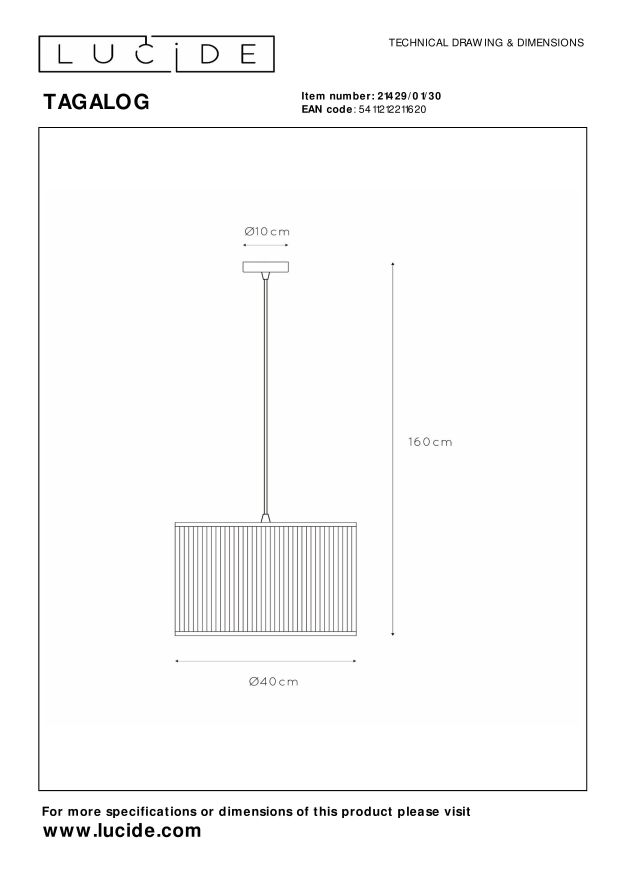 Lucide TAGALOG Hanglamp - Zwart