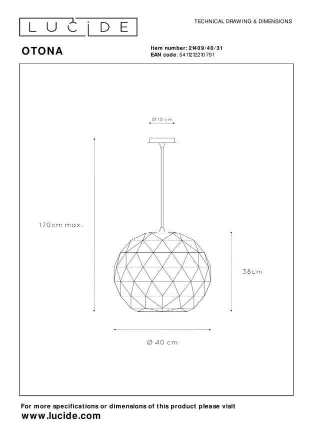 Lucide OTONA Hanglamp - Wit