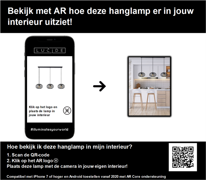 Lucide MANUELA Hanglamp 3xE27 - Zwart