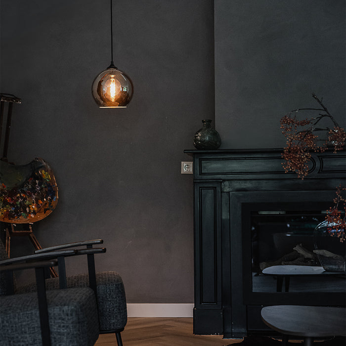 QAZQA Art deco hanglamp zwart met smoke glas - Wallace