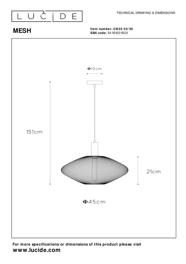 Lucide MESH Hanglamp - Zwart